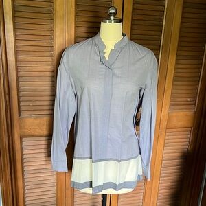 Anne Klein Gray Asymmetrical Long Sleeve Button Down